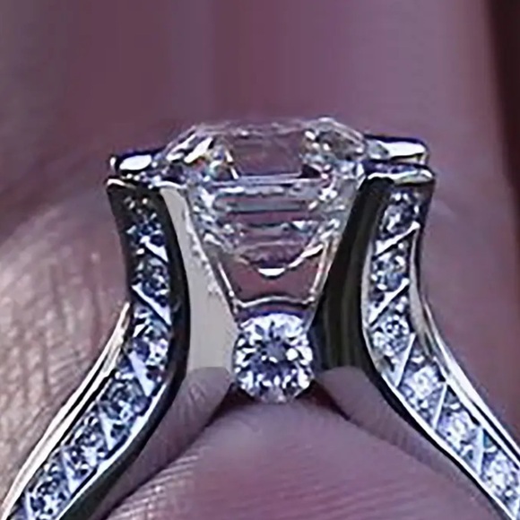 925 Sterling Silver Luxury  platinum-plated Zircon floating diamond size 7 - Picture 16 of 16